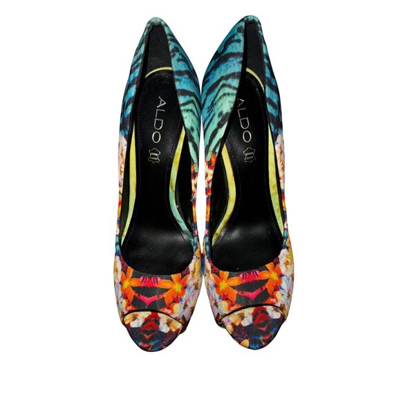 ALDO Floral Animal Print High Heel Peep Toe Pumps Size US 9 Sexy Stilettos Date - Picture 3 of 8